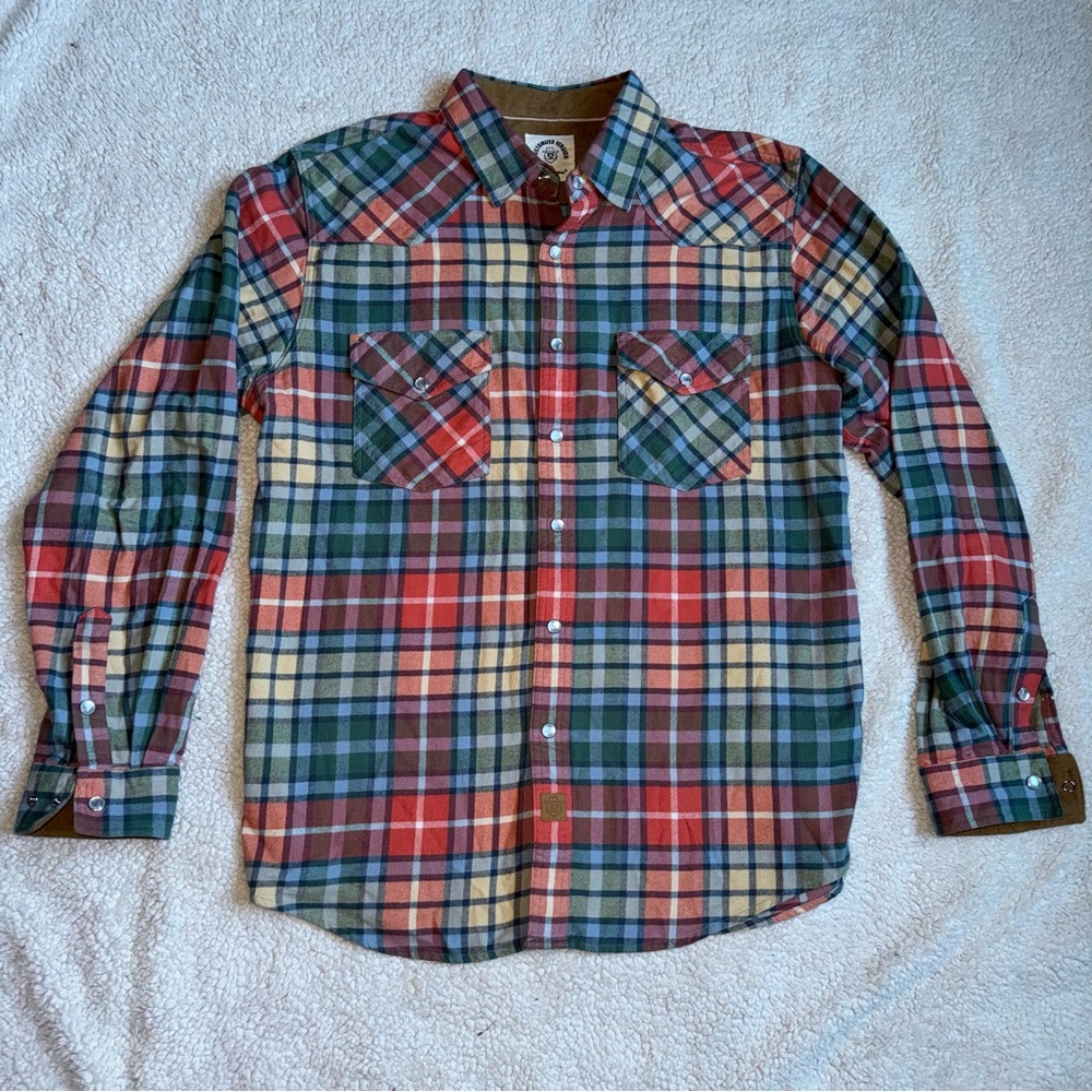 Men’s Customized Version Plaid Button-Down Shirt - Red, Green & Cream